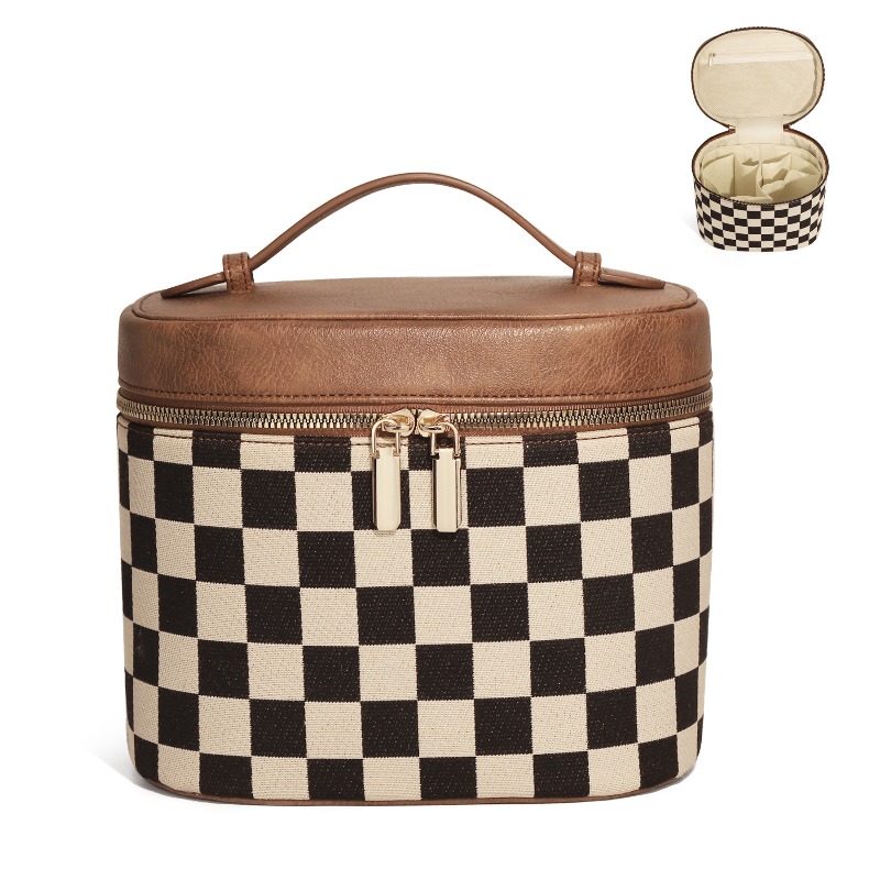 Luxury Skincare Aesthetic - Tas Rias Kotak-kotak Retro Mewah, Tas